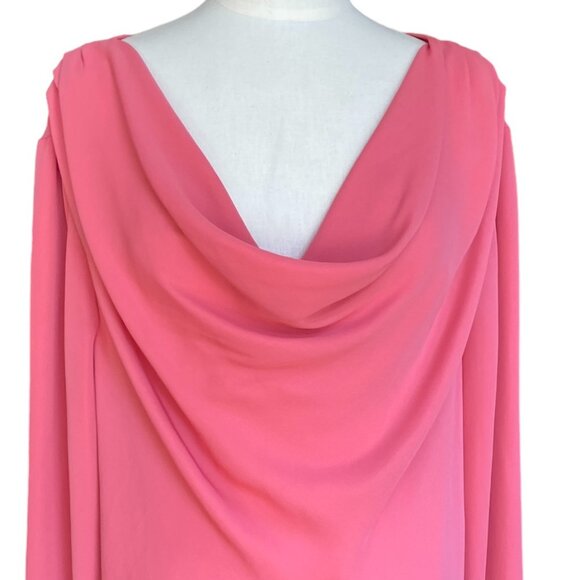 Lands' End Cowl Neck Blouse Sz 26W Rose Pink Chiffon Office Professional Tunic - Picture 2 of 14